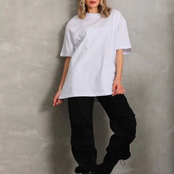 Kadın Düz  Kısa kol Penye T-shirt - Beyaz